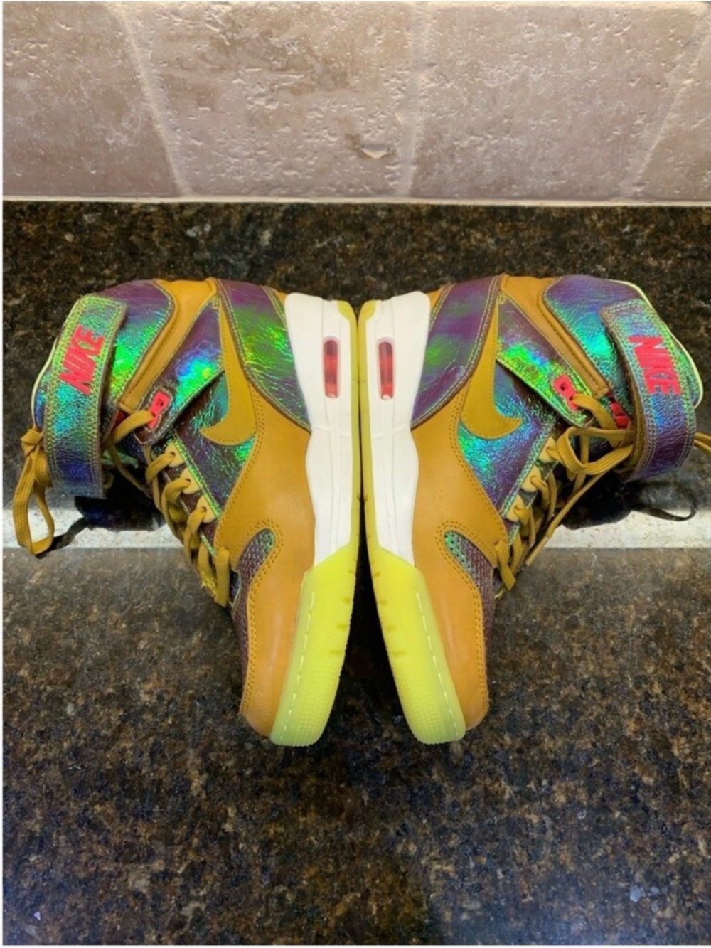 Nike Women's Iridescent Green and Blue High-Top Sneakers with Tan Overlays - Picture 3 of 4